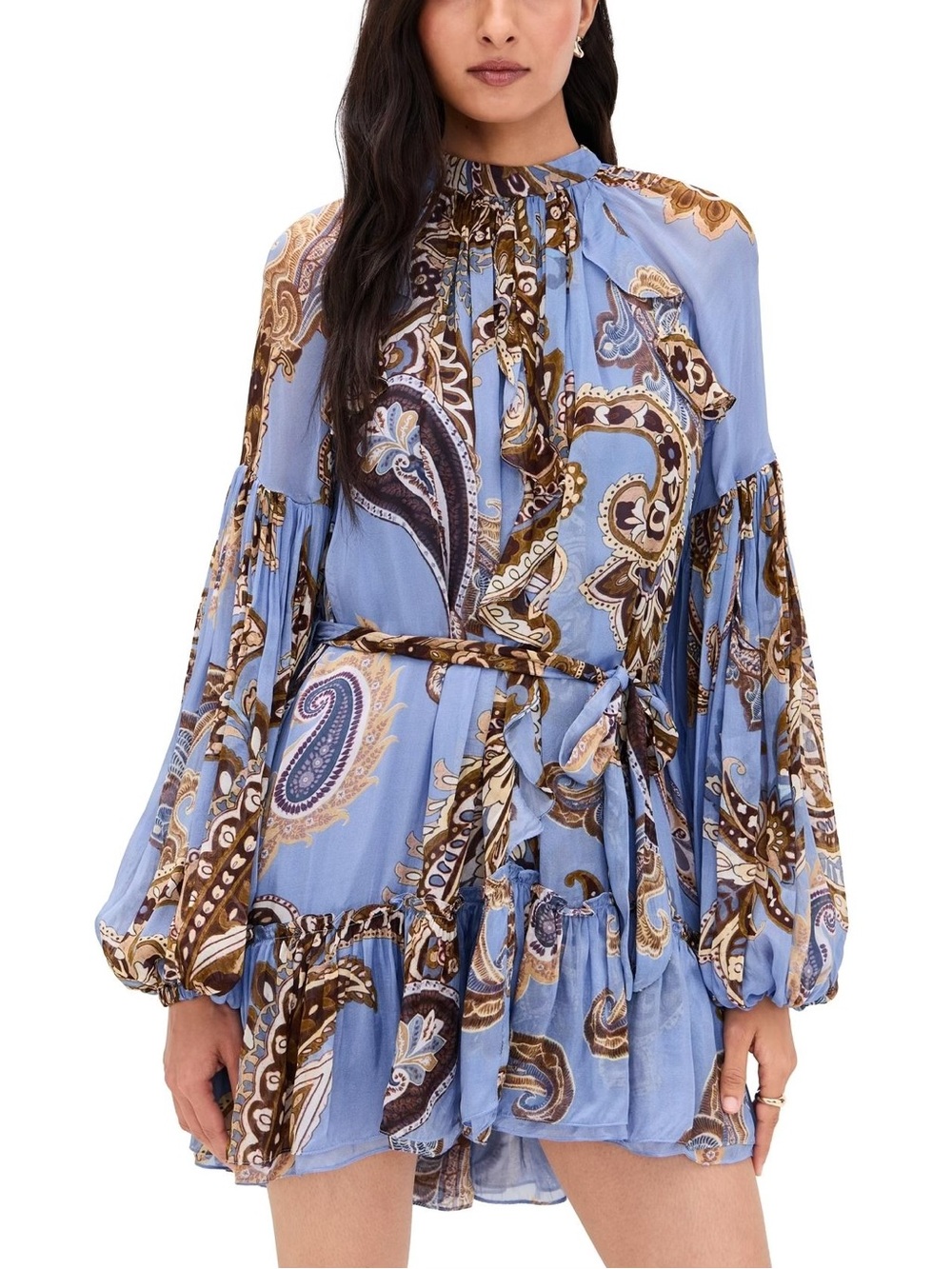 Hemant & Nandita Saya Ruffle Short Mini Dress Blue Paisley NWT Size Small - Picture 2 of 13